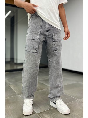 Denim Republic Erkek Gri Baggy Kargo Pantolon