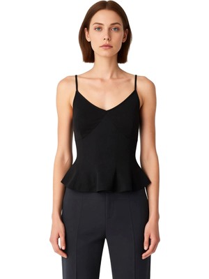 Ersefa Kadın Fermuarlı Peplum Bluz Ince Askılı ve Kalp Yaka Tasarım Kaliteli Şık Rahat Modern Zarif