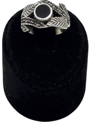 Oya Silver Yaprak Desenli Mineli Markazit Taşlı Gümüş Kadın Yüzük