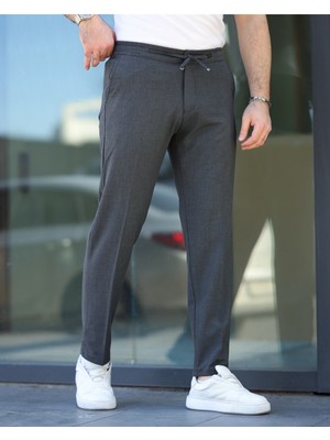 Baselco Slim Fit Likralı Jogger Pantolon Erkek Normal Bel Antrasit Pamuk-Elastan Düz Desenli