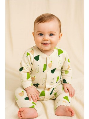 Dinamik çocuk Erkek Bebek Armut Baskılı Fitilli Kumaş Çıtçıtlı Yenidoğan Bebek Tulumu %100 Pamuk Esnek 1-3-6AYLIK