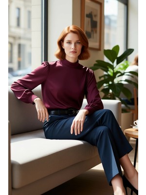 FRM Kadın Saten Bluz Dik Yaka ve Bağlama Detaylı Tasarım Kaliteli Şık Rahat Modern Zarif Günlük