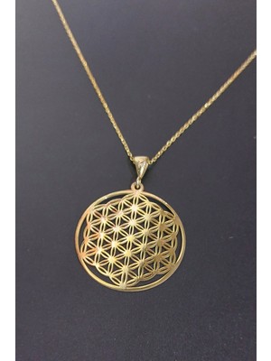 Özgür Takı 925 Ayar Gümüş 24 Ayar Altın Kaplama Yaşam Çiçeği Kolye