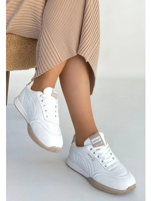 Tawen Beyaz Cilt Bağcıklı Spor Ayakkabı