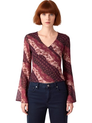 Ersefa Kadın V Yaka Ispanyol Kol Desenli Esnek Örme Bluz Kaliteli Şık Rahat Modern Zarif Günlük