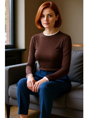 FRM Kadın Şık Regular Dik Yaka Slim Kalıp Örme Fitted Vücuda Oturan Viskon Yumuşak Kumaşlı Esnek Bluz