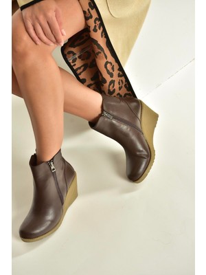 Fox Shoes V361196809 Kahverengi Dolgu Topuklu Kadın Bot