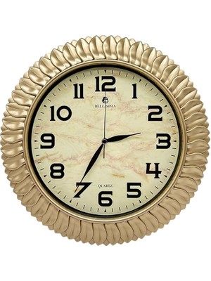 BL-1074 Serisi Klasik Kadran Yaprak Desenli Sessiz Akar 30 cm Duvar Saati Gold