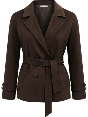 Mixray 4779 Kadın Kemerli Süet Ceket Kahve