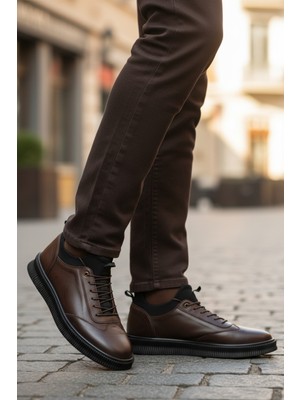Walkway Kahve Hakiki Deri Lastik Bağcıklı Erkek Günlük Ayakkabı 2517 M