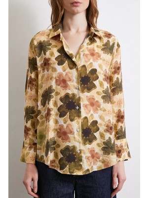 Mamayaga Kadın Uzun Kol Desenli Renkli Pamuk Saten Premium Kalite Spor Şık Gömlek