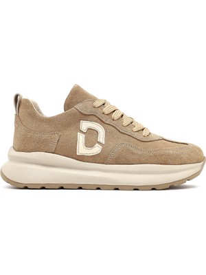 Derimod Kadın Bej Bağcıklı Kalın Tabanlı Süet Deri Sneaker 25AFD221110