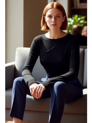 FRM Kadın Fitted Örme Bluz Bisiklet Yaka Nervürlü Detay Ispanyol Kol Kaliteli Şık Rahat Modern