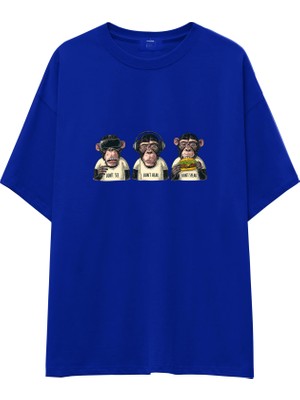 The Lucid Lab Diplomatic Monkeys Oversize Tişört - Mavi