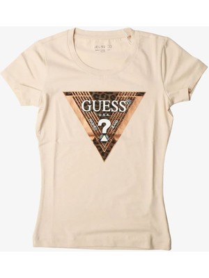 Guess Kadın Leo Slim Fit T-Shirt - Krem