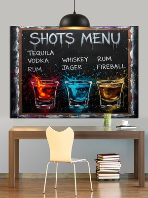 Artmeg Kokteyl Bar Menüsü Shot Dekoratif Kanvas - Mdf Ahşap Tablo