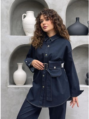 Cardella Seyyar Kemer ve Çanta Detaylı Ikili Kadın Kot Takım | Pantolonlu Tesettür Uyumlu Jean Takım