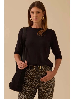 Seçil Kadın Kısa Kollu Basic Triko Bluz - Siyah