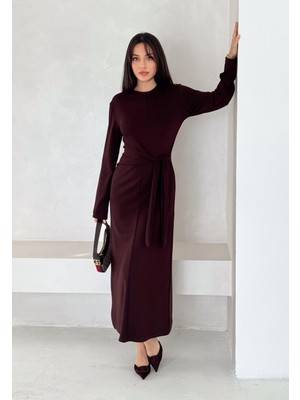 Elaxi Yandan Bağlamalı Modal Kumaş Uzun Elbise