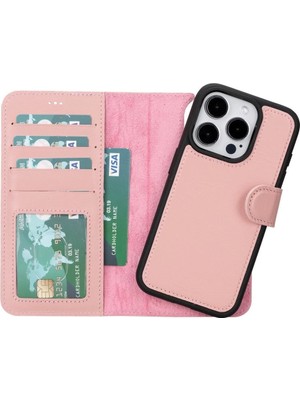 Ronanna Apple iPhone 15 Pro Uyumlu Deri Cüzdanlı Kılıf Mwwn Nu2 Pembe