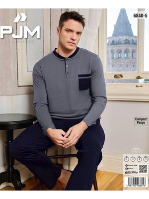 Royam Pijamoni Erkek %100 Pamuk Penye Mevsimlik Uzun Kollu Pijama Takımı 6840