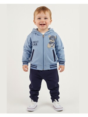 Asliva 3'lü Kışlık Erkek Çocuk Takımı Ayıcık Baskılı Kapüşonlu Eşofman (1-4 Yaş)