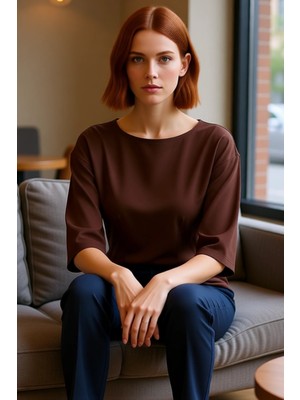 FRM Kadın Peplum Kesim Bluz Kayık Yaka Yarasa Kol Günlük Kullanım Için Mükemmel Kaliteli Şık Rahat