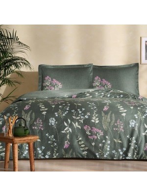 Mena Rise Ruth DESENLI%100 Pamuk Nevresim Takımı, Yeşil, Çift Kişilik (Nevresim: 200X220 Cm/çarşaf: 230X260 cm / 2 Adet Yastık Kılıfı: 50X70 Cm)