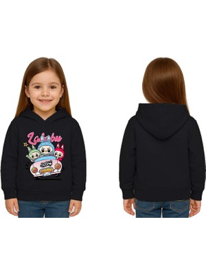 Sedirli Unisex Labubu Baskılı Çocuk Swaetshirt Kapüşonlu 3 Iplik Şardonlu