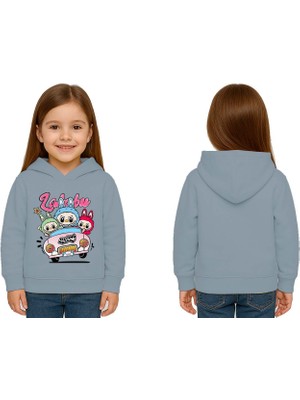 Sedirli Unisex Labubu Baskılı Çocuk Swaetshirt Kapüşonlu 3 Iplik Şardonlu