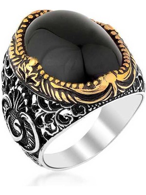 Gumush Gümüş Siyah Oniks Taşlı Erkek Yüzük - 20