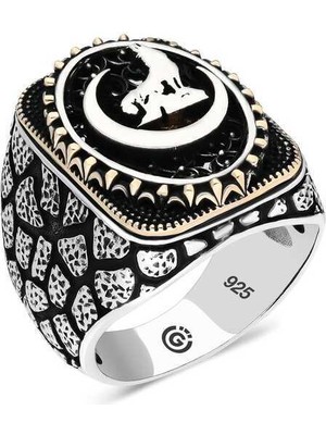 Gumush Gümüş Hilal Bozkurt Oval Erkek Yüzük - 23