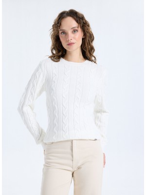 Jeep Bisiklet Yaka Basic Saç Örgü Desenli Ekru Kazak Kadın J5WL-KZK7128