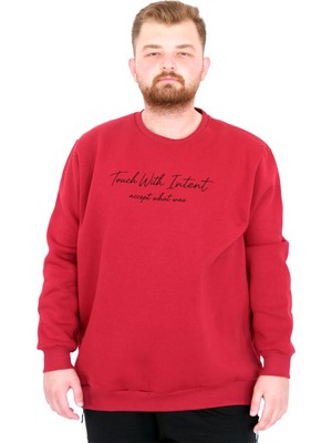 Mode Xl Büyük Beden Erkek Bisiklet Yaka Sweatshirt Touch Wıth Intent U25804 Bordo