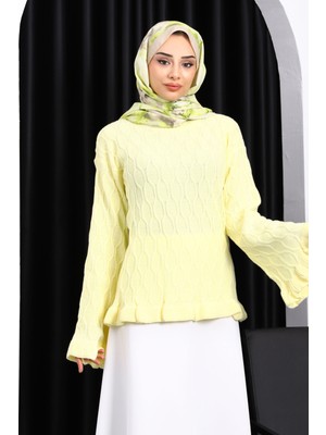 İmaj Butik Sarı Bel Ve Kol Ucu Fırfırlı Triko Kazak