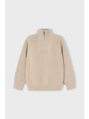Mayoral Erkek Çocuk Regular Fit Yarım Fermuarlı Dik Yaka Kazak - Bej