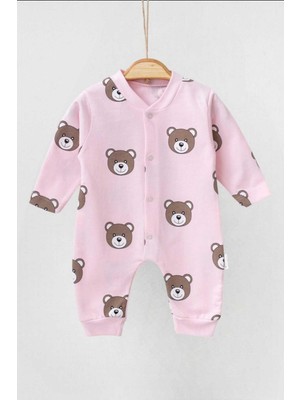Dinamik çocuk Unısex Bebek Ayıcıklı Baskılı Çıtçıtlı Yenidoğan Bebek Tulumu %100 Pamuk Esnek 1-3-6 Aylık