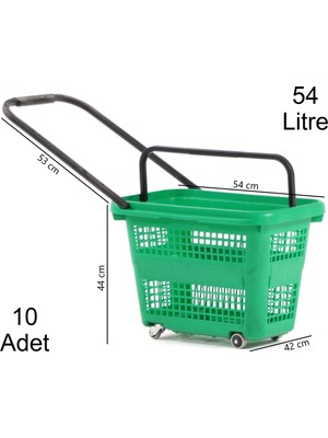 Marketix Tekerlekli Plastik Market Alışveriş El Sepeti 54 Litre Yeşil 10 Adet