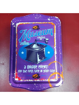 Es Dekor Vintage Desenli Metal Tepsi Büyük Genişlik 32,5cm Uzunluk 21,5cm 1 Adet