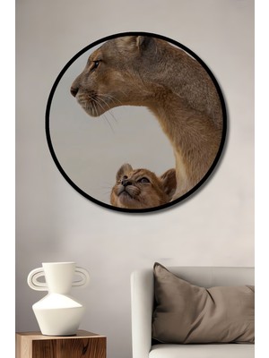 Teona Ahşap Dekoratif Ahşap Yuvarlak Çerçeve Görünümlü Tablo Asil Vahşi Güzellik