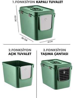 Petgrow Xxl 3 Fonksiyonlu Premium Kapalı Kedi Tuvaleti ve Taşıma Çantası 56 x 40 x 43 cm