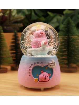 Capybara (Kapibara) Işıklı ve Müzikli Kar Küresi Büyük Boy - Pembe