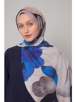Lêvi D'or Gri - Lacivert Çiçek Desen Sport Şal