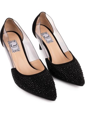 Emel Ayakkabı Hakiki Deri Şeffaf Detaylı Taşlı Fantezi Ayakkabı 101 Siyah Payet