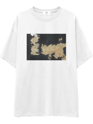 The Lucid Lab Game Of Thrones Map Oversize Tişört - Beyaz