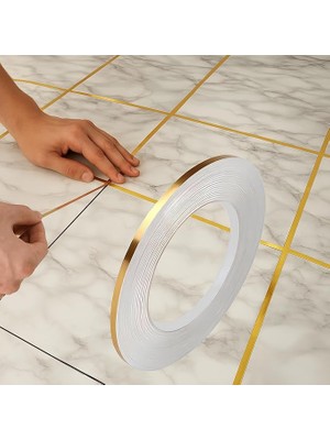Misda Store 0.5 cm x 50 M Altın Fayans Arası Şerit Bant – Su Geçirmez Kendinden Yapışkanlı Gold Duvar ve Zemin Dekoratif Çıkartma