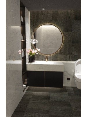 Wallover Design Kablosuz Pilli Ledli Ceviz Mdf Çerçeveii 4mm Kalite Dekoratif Ayna (Piller Hediye)