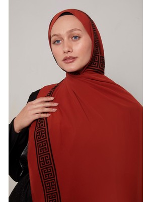 Levidor Kiremit-Siyah Labirent Desen Medine İpeği Şal