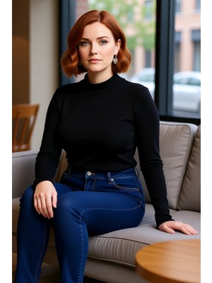 FRM Moda Büyük Beden Dik Yaka Örme Fit Düz Desen Casual Günlük Regular Uzun Kol Bluz