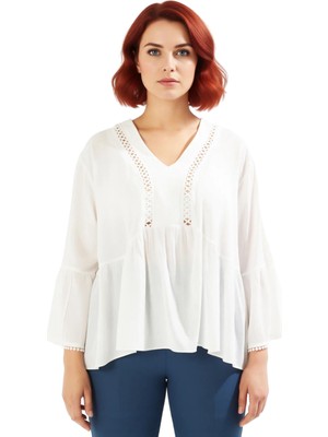 Ersefa Kadın V Yaka Uzun Kollu Dokuma Bluz Geniş Kalıp ve Estetik Tasarım Kaliteli Şık Rahat Modern